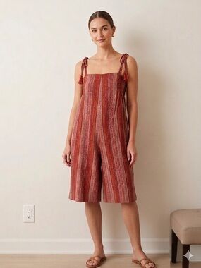 Soho Jeans Boho Striped Jumpsuit Romper XL Tassel Straps Wide Leg